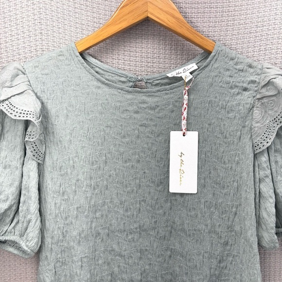 NWT By the River Boutique Blouse Size L Green Flutter Sleeve Boho Top Fairy - Picture 3 of 7